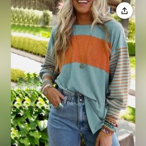 Angels + Outlaws New Without Tags Slouchy Striped Long Sleeve Boutique Top